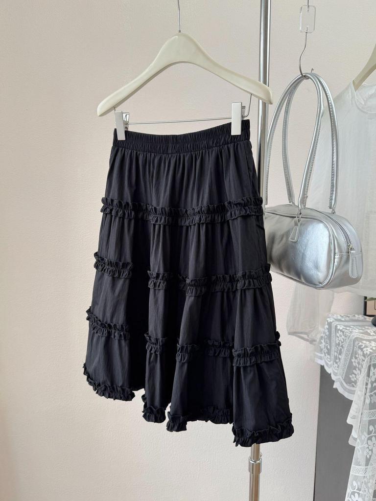 Sweet Ruffled White Puff Cake Skirt for Women - High-Waisted Slim A-Line Midi (2026 Summer)