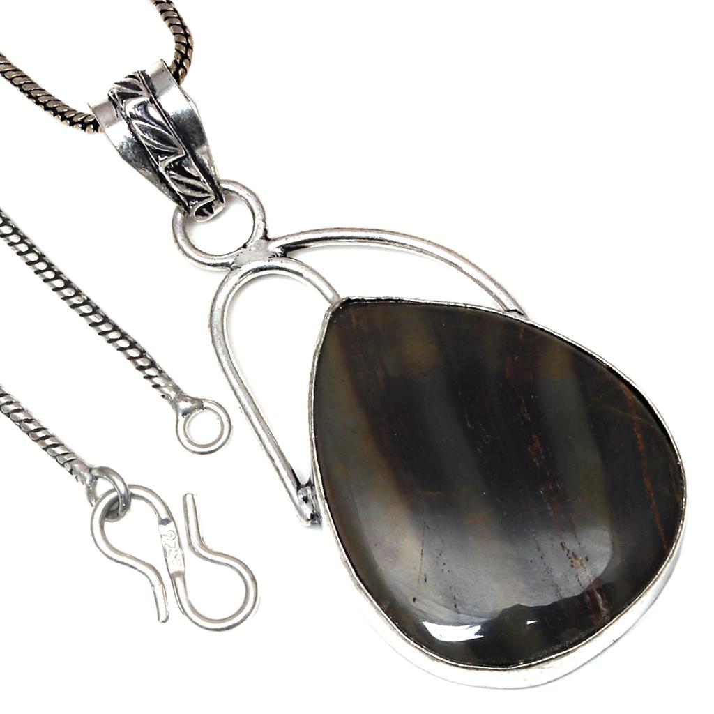 Pendant Owyhee Blue Opal Gemstone Valentine'Day Ethnic Silver Jewelry 2.25"
