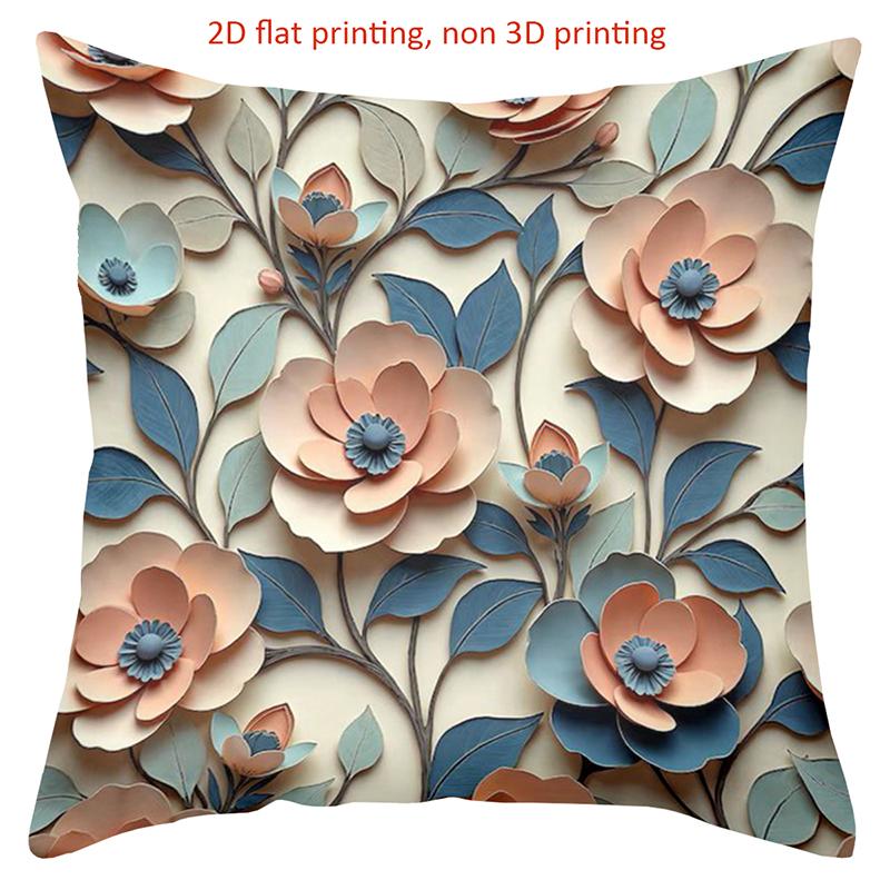 1 Pieces Floral 2D Printed Pillow With Peach And Blue Flowers Polyester pillowcase, sofa decorative cushion cov Headboard Pillow