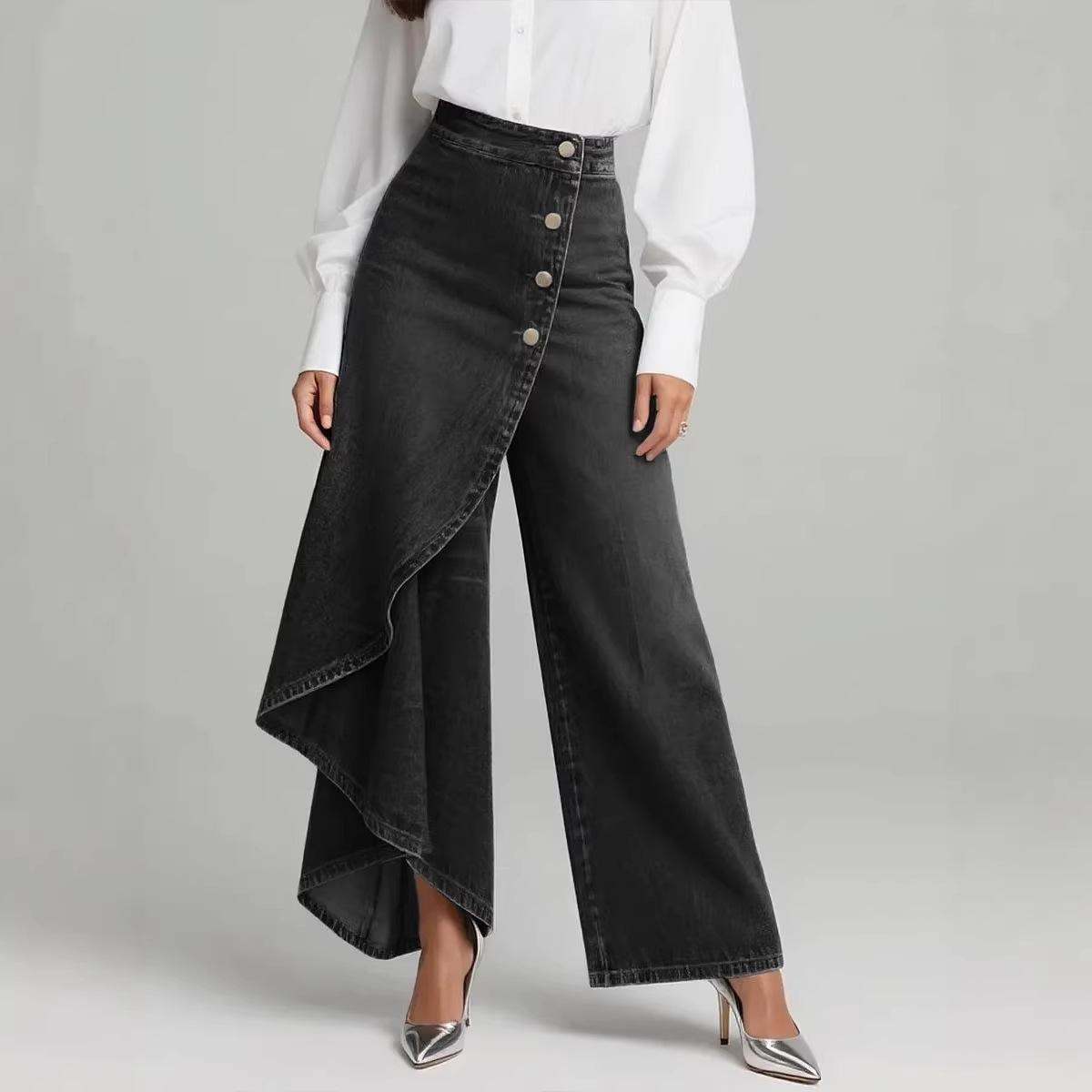 

Spring Summer Fashion Long Pants New Style Long Hem Solid Color Casual Button Trousers Elegnat Holiday Party Casual Pants XS чорний