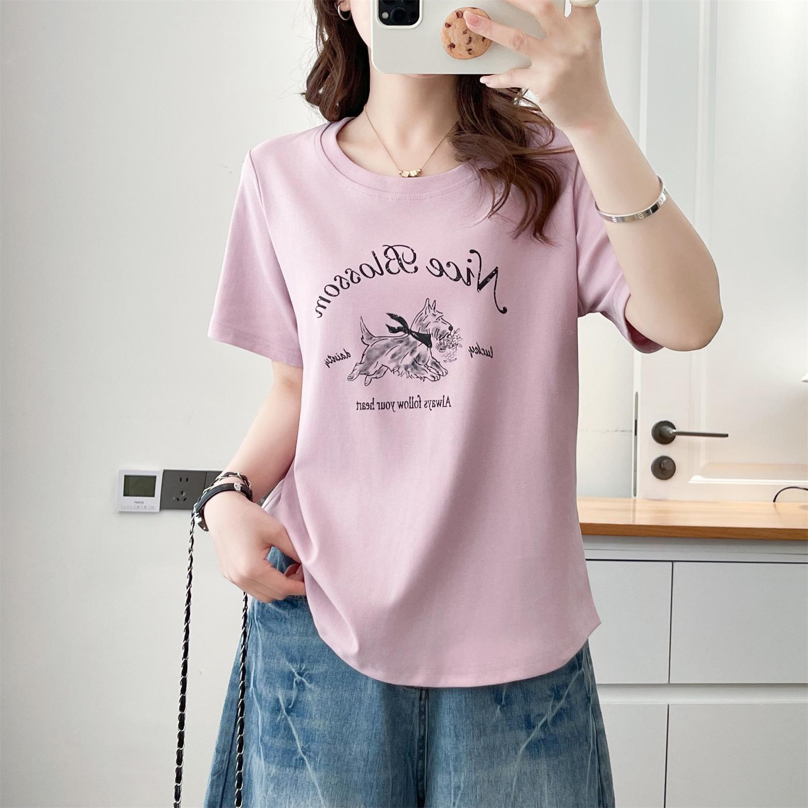 

Plus Size Women s Summer 2026 Printed Short Sleeve Casual Top - Round Neck 4XL рожевий