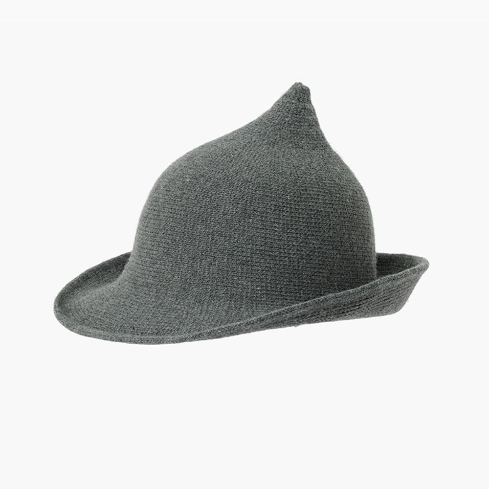 Fashionable Foldable Halloween Witch Hat Solid Color Sharp Peak Women s Knitted Woolen Cap Thick Winter Cap Festival Party темно серый