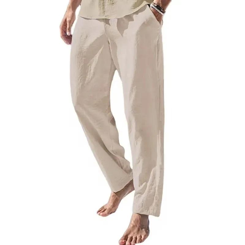 Men's Casual Pants Loose Fit Breathable Lightweight Spring Summer Long Pants Elastic Waist Cozy Beach Trousers Basic Style