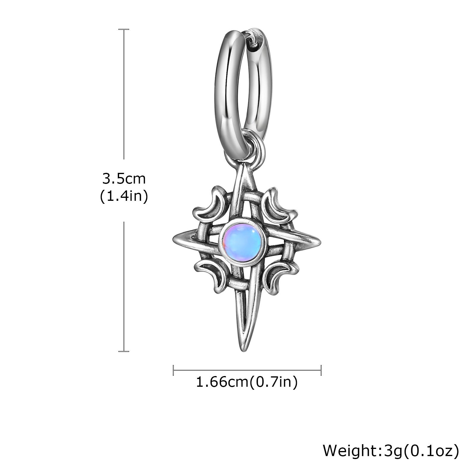 

Natural Stone Moonstone Hoop Earrings for Men, Stainless Steel Star Moon Pendant Earring, Fashion Hiphop Jewelry Gift Waterproof