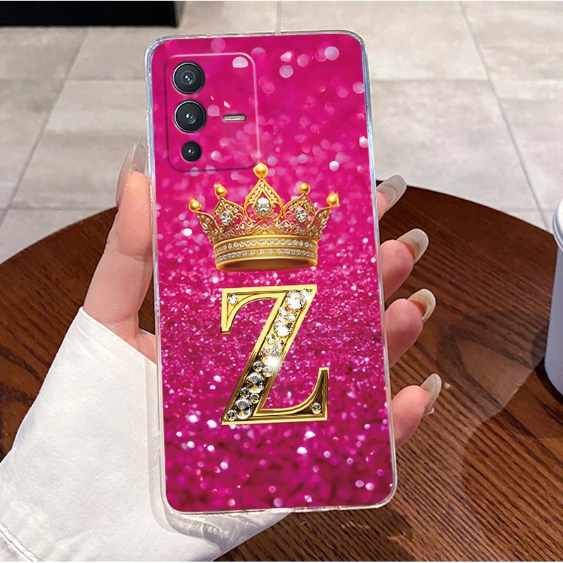 For Vivo V23 Pro New Crown Letter Pink Shiny A To Z Couple Phone Case For Vivo V23 Pro Transparent TPU Shockproof Soft Casing