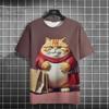 Cat Print T-shirts for Men Casual Short Sleeved Tee Oversized Mens Clothing Men's Funny T-shirt Animal Print Graphic T Shirts