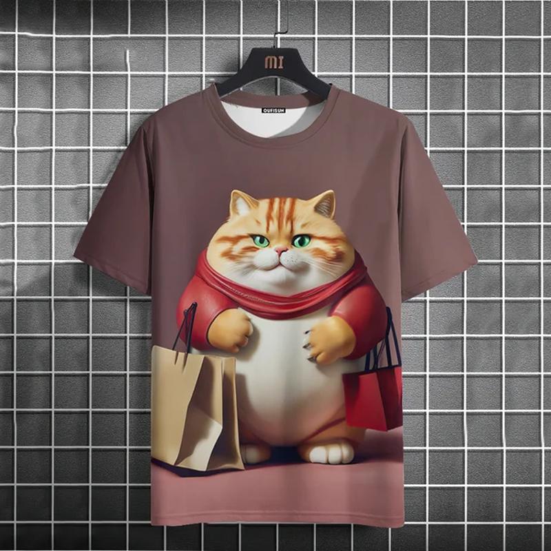 Cat Print T-shirts for Men Casual Short Sleeved Tee Oversized Mens Clothing Men's Funny T-shirt Animal Print Graphic T Shirts