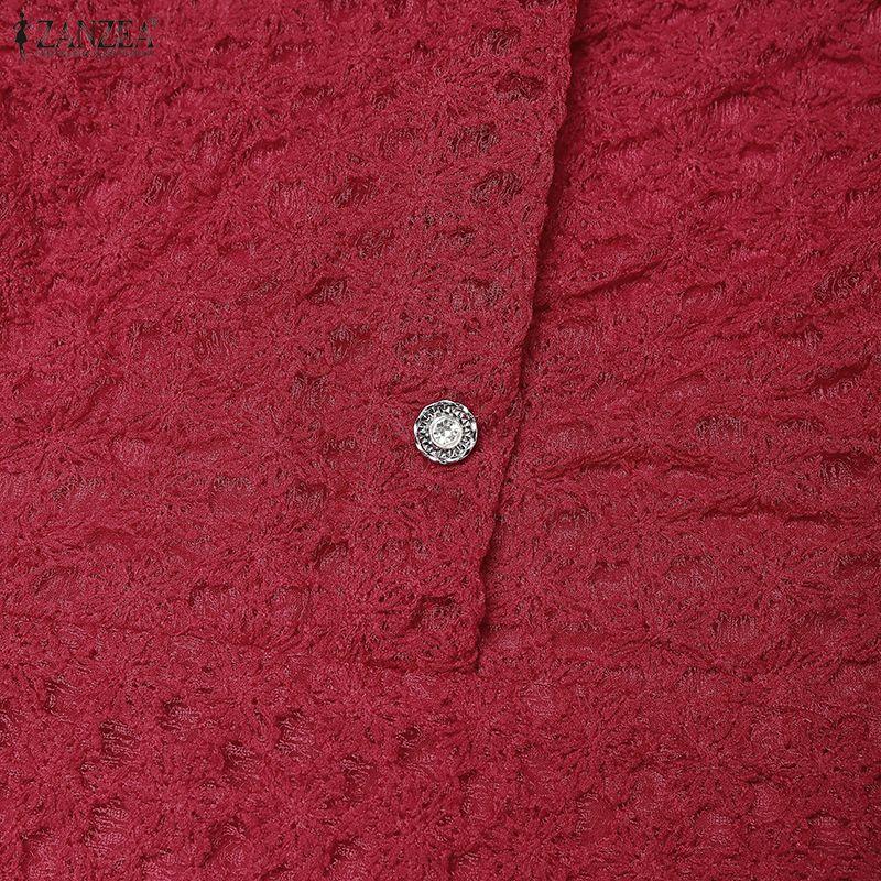 ZANZEA Women Casual Turn Down Collar Short Sleeve Patchwork Lace Dress