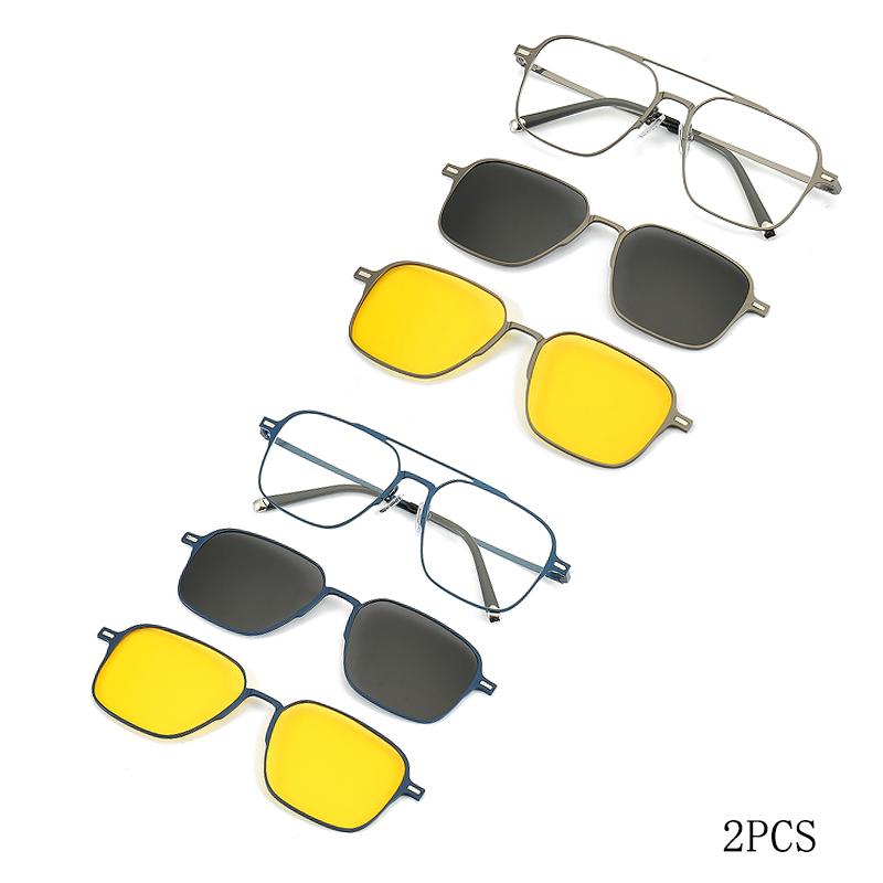 Metal 3 In 1 New Style Magnet Clip On Glasses Frame Trend Polarized Sunglasses For Men  Optical Computer Glasses UV400 7009