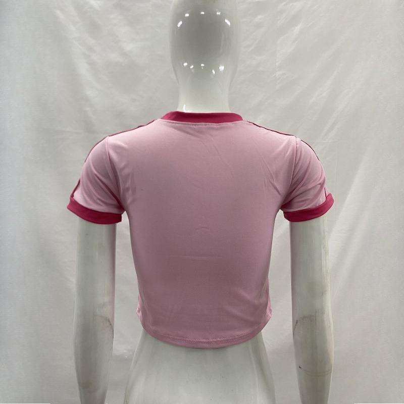 T-shirt crop top à col rond pour femmes européennes et américaines avec impression numérique