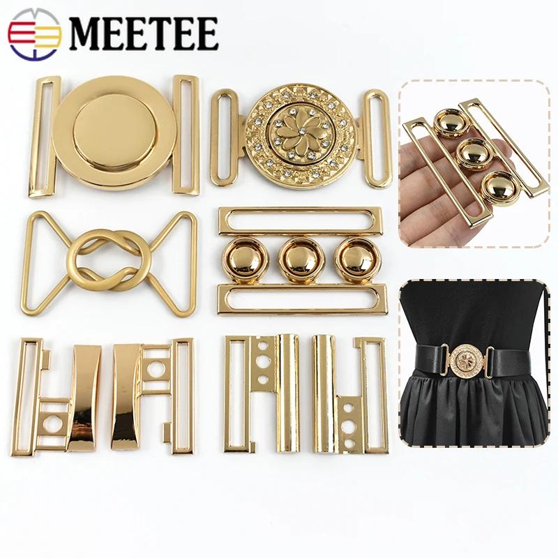Meetee 1/2/4/5Pcs 30-60mm Metal Waist Belt Buckle Ribbon Band Adjust Clasp Coat Down Jacket Belts Decor Hook Buckles Accessories