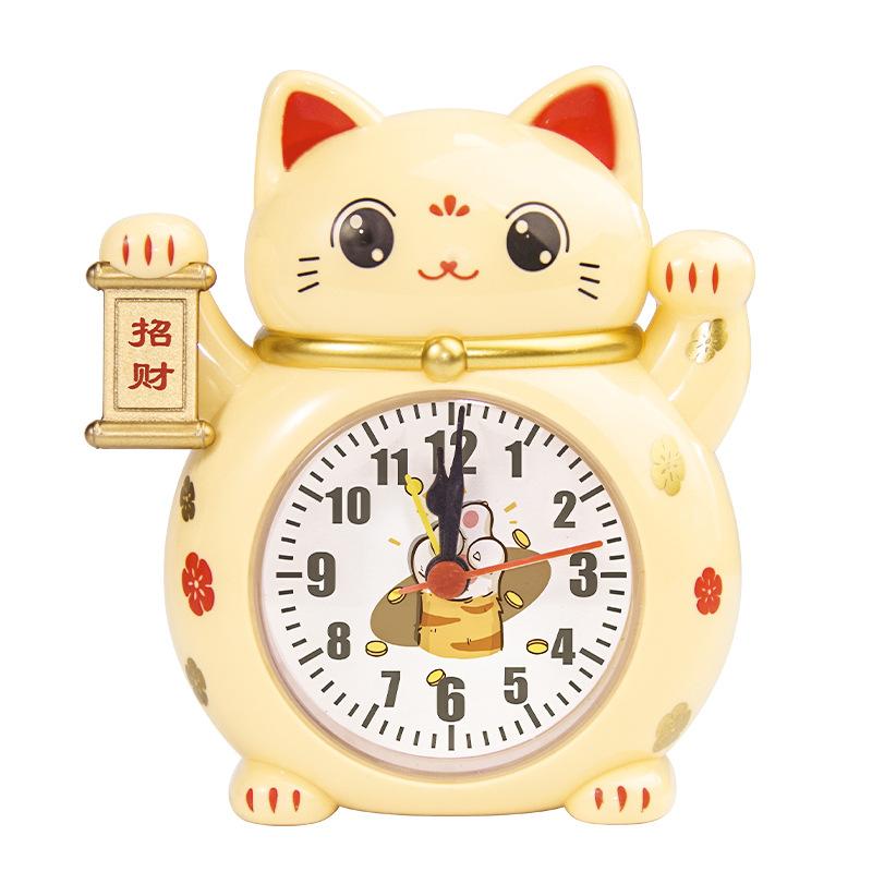 Japanische Glückskatze Wecker Koreanische Cartoon-Katze Einfache Dekorative Tischuhr Nachttisch-Dekorationen Schüler Aufstehen Quarz Uhr