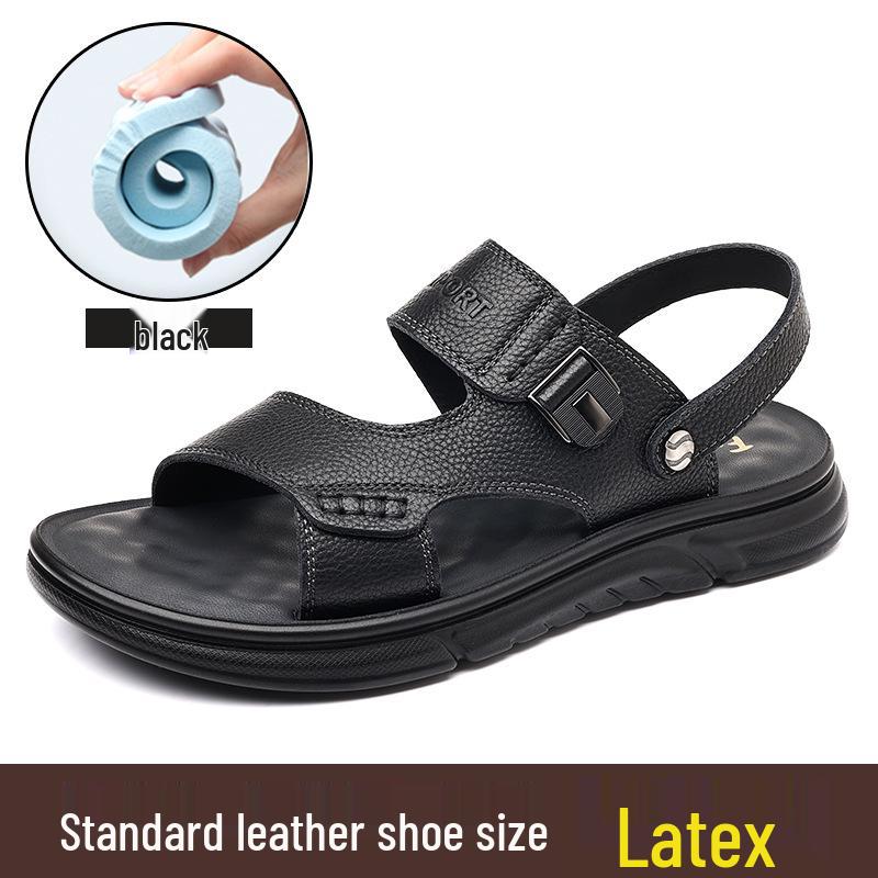 

Мужские сандалии из натуральной кожи с нескользящей подошвой - Модные, износостойкие пляжные туфли с мягкой подошвой для среднего и пожилого возраста 42 чёрный