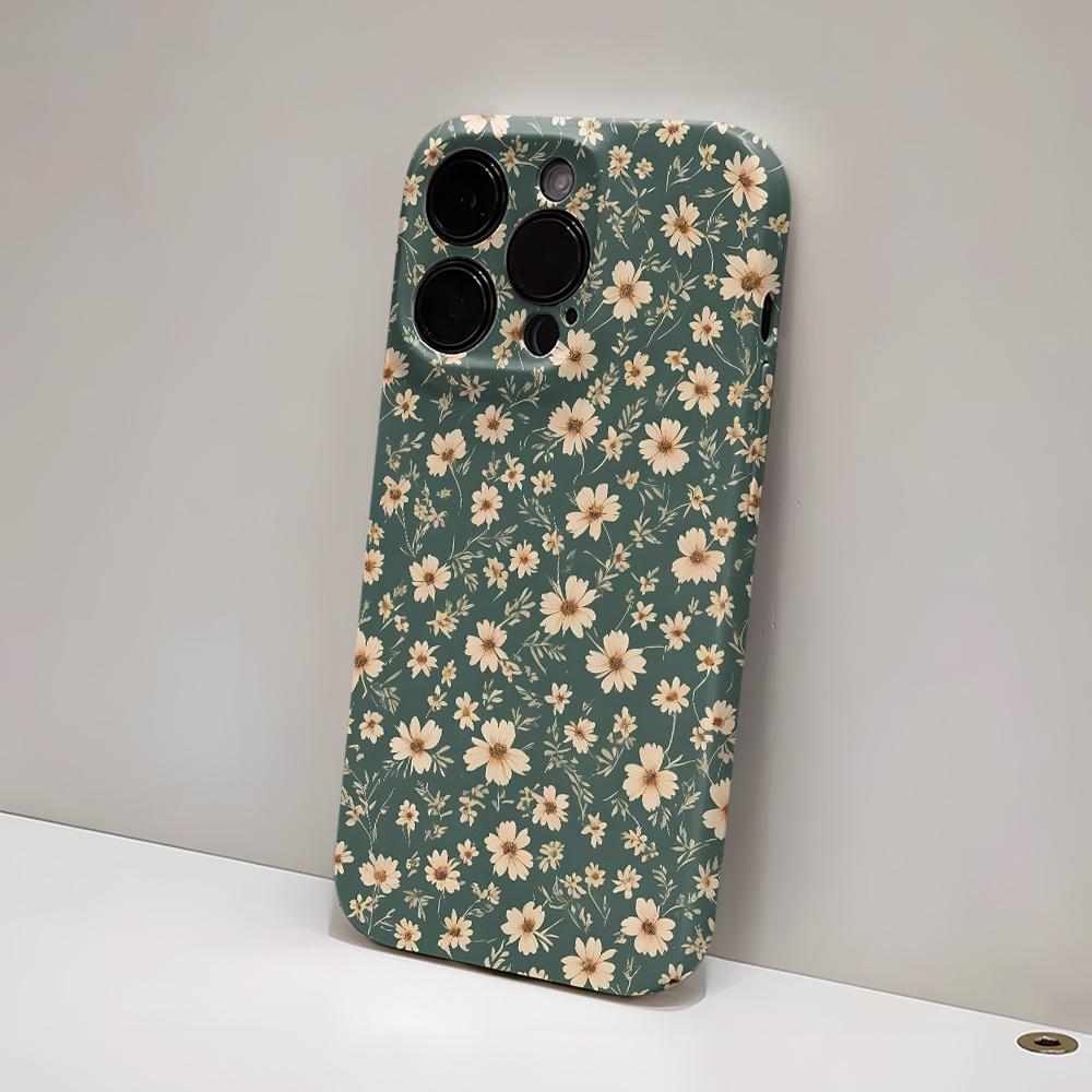 Small flower green design phone case suitable for iPhone 17 16 15 14 13 12 11 Pro/Max/Plus anti drop and shockproof back cover