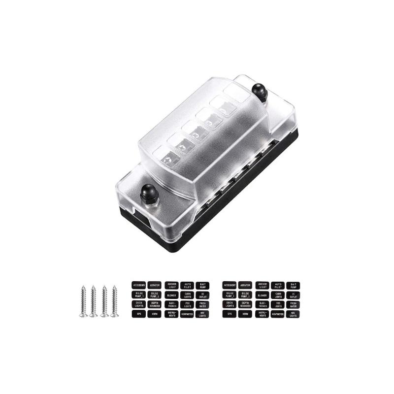 6 Circuit Automotive Fuses Block with LED Indicators 30A Per Slot Waterproof Design Fuses Holder For Motorcycle Use