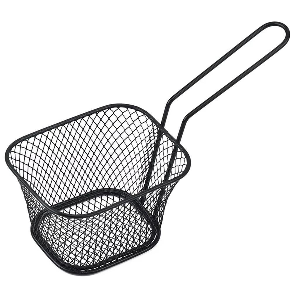 

French Fry Serving Baskets, Stainless Steel Fry Basket, Mini Square Chicken Wings Holder, for Restaurant Cafe Table Food Serving XS（old） чорний