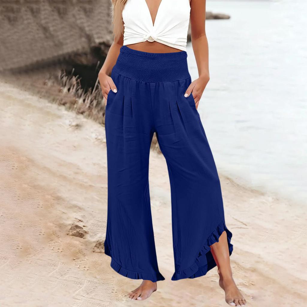 Womens Palazzo Pants Summer Casual Flowy Wide Leg Trousers Beach Travel Vacation Outfits