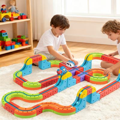1 Set Magnetische Schienenbahn Spielzeug Set Kinder DIY Schienenbau Schwerkraft-Trotzendes Elektrisches Zugspielzeug Kleinkinder Schienenauto Pädagogisches MINT-Lernspielzeug