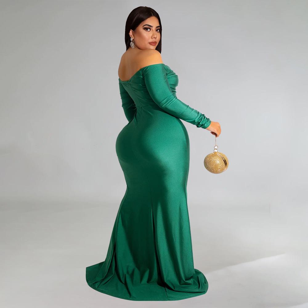 Spring and Autumn Women's Dress Plus Size Sexy Dress V-Neck Ceremony Dress Solid Color Split Long Dresses