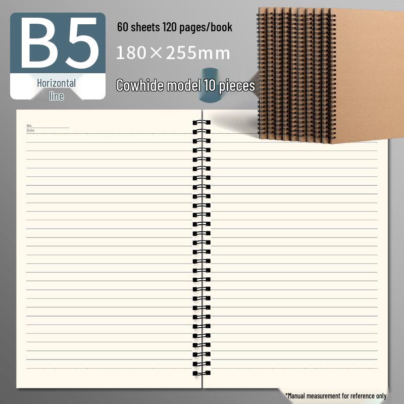 Minimalist Thickened Coil Notebook - B5/A5 Cowhide Softcover with Lined Pages