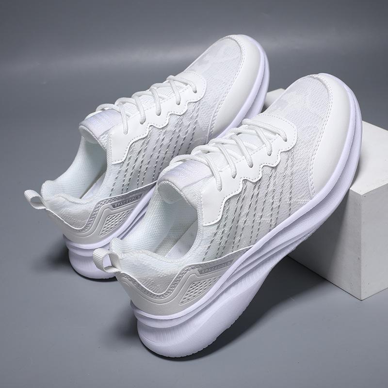 Solid Color Simple Ins Style High Sense Sneaker Leisure Commute Platform Mesh Surface Breathable Flyknit Shoes Women's Shoes