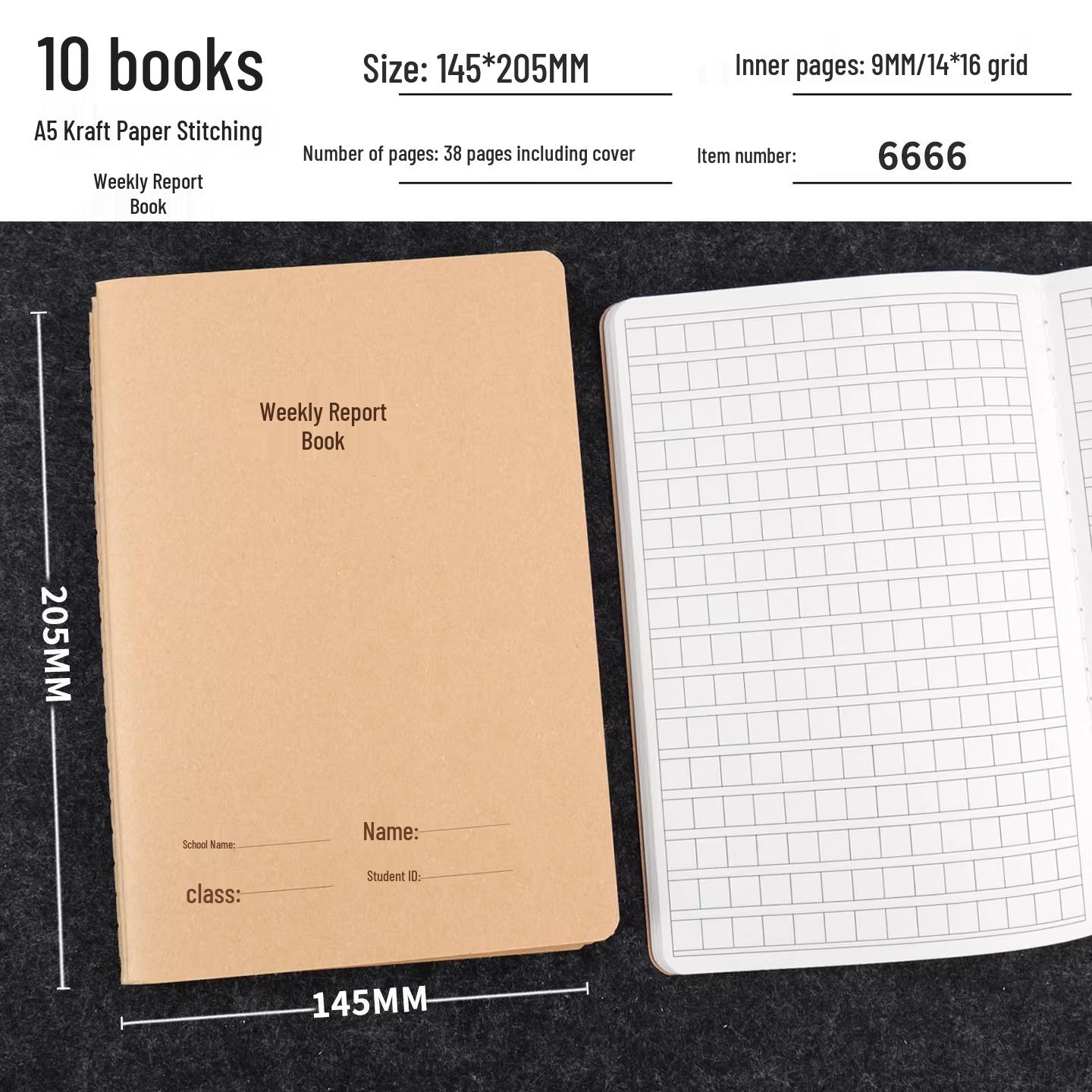 Kraft Paper Textbook for Primary Students: Grid Composition Notebook