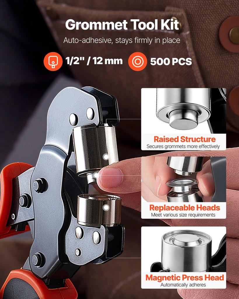 Grommet Tool Kit 12 Mm Eyelet Tool Kit with 500 PCS Silver Grommets, with Eyelets and Washers, Manual Grommet Press Pliers, Hole Punch, and Block, for