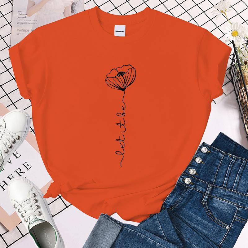 (Premium T-shirt)Hot Sales Let It Be Flower T Shirts Women Summer Cool Short Sleeves Personality Harajuku T-Shirt