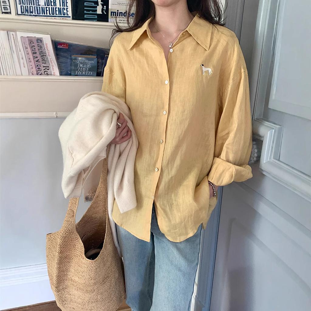 Ramie Embroidered Long-sleeved Shirt Spring and Summer New Loose and Versatile Sunscreen Shirt Top