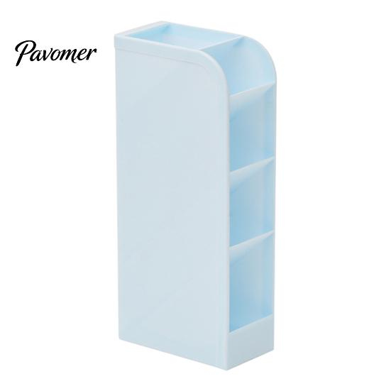 Study Table Accessories Slanted Pen Holder with 5 Compartments, Plastic Stationery Storage Organizer, Multi Compartment Organizer Macaron Colors Space
