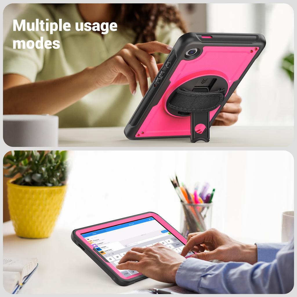 Do Samsunga Galaxy Tab A9 (SM-X110/X115/X117) Etui Obrotowa Podpórka PC+TPE Wstrząsoodporne Etui na Tablet z Paskiem na Rękę