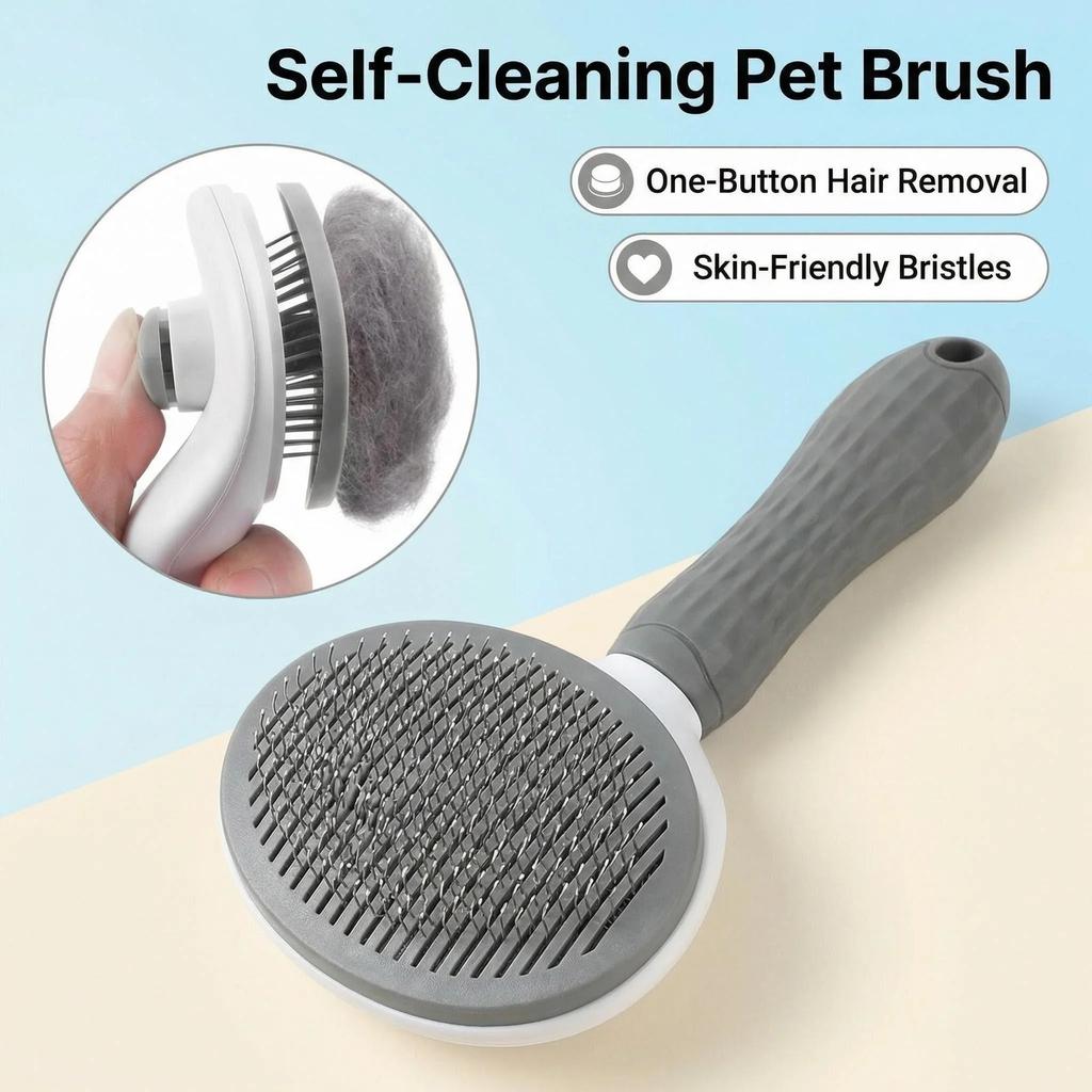 Self Cleaning Pet Slicker Brush One Click Deshedding For Cats Dogs Remove Loose Hair Grooming Massage Comb Safe Gentle Efficient