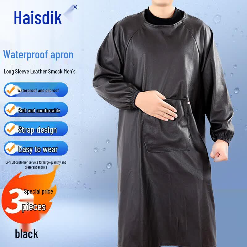 Haishidike Men s Long-Sleeved Waterproof Oil-Proof Apron One Size