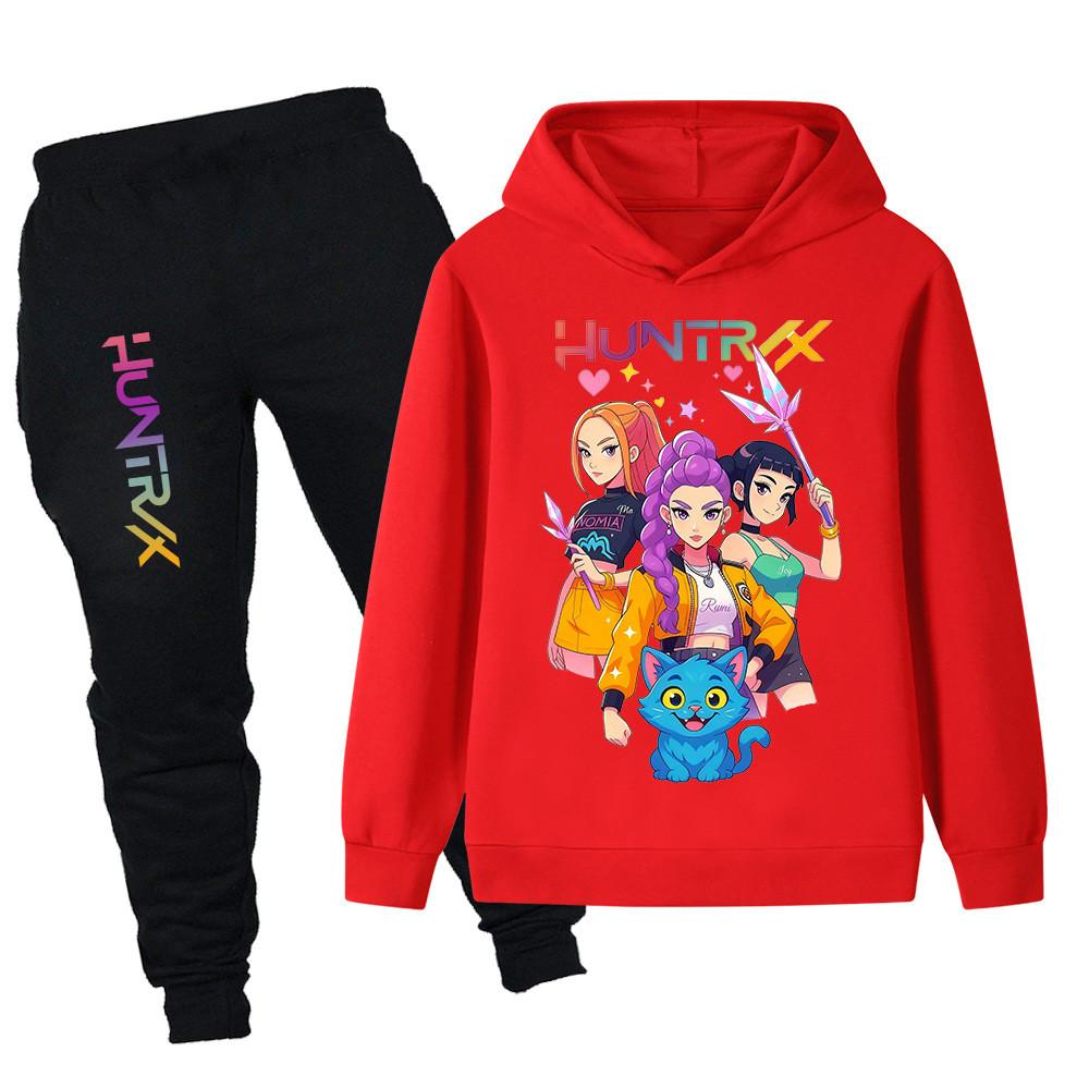 PB1233 Kinder Jungen Mädchen Kpop Mira Zoey Rumi Aufdruck Langarm Kapuzenpullover Hose Hosen Kleidung Sets