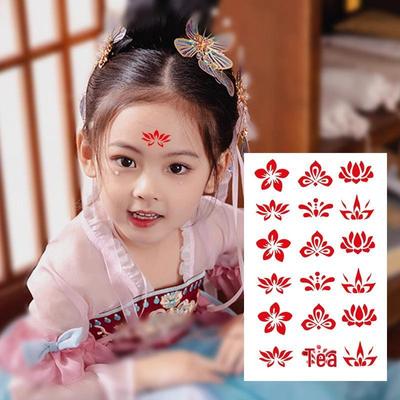 Children's Floral Forehead Tattoo Stickers for Girls and Adults - Ancient Style Beauty Accessories