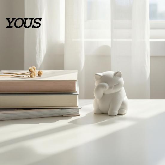 Lazy Cat Cute Statue Ornament, 3D Printed Decompression Decoration, Matte Texture Face-covering Design Face Covering Figure for Desktop