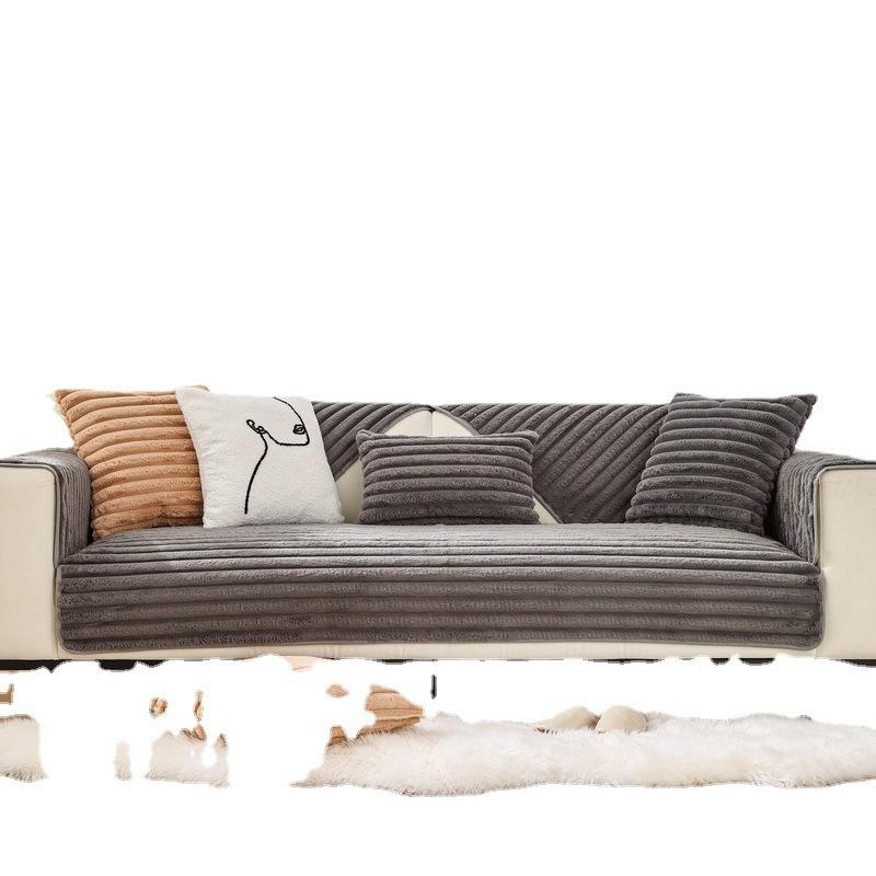 Striped Plush Winter Sofa Cushion Sitting Cushion Winter New Simple Modern Seat Cushion Non-slip Sofa Cover