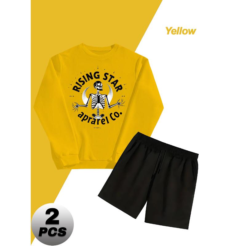 

Crew Neck Long Sleeve Sweatshirt and Shorts Men s Polyester 2 Piece Set Soft XXL жовтий