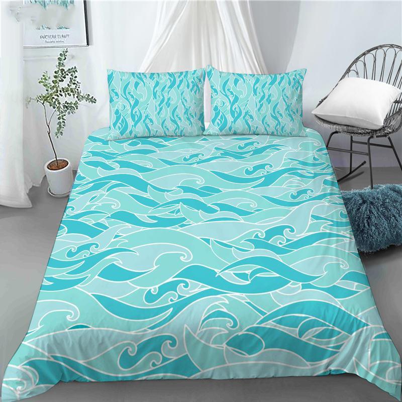 3D Japanese Wave Pattern Duvet Cover Set Fashion Polyester Quilt Cover with Pillowcase for Children Women Home Room Decor Gifts