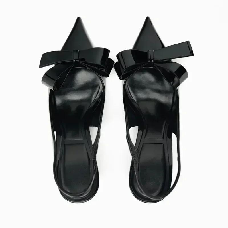 Fashion Black Sexy Pointed Toe Thin High Heels Women Fashion Bow Open Toe Heeled Sandals Banquet Dress Shoe Luxury Designer Women Pumps