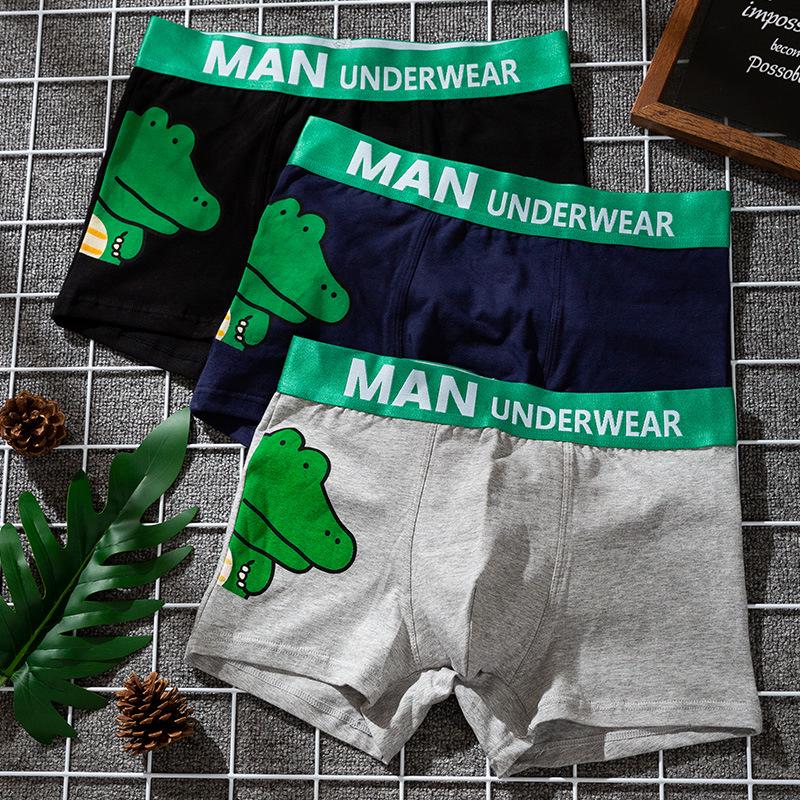 Men's Comfortable Cotton Crocodile Cartoon Print Boxer Briefs