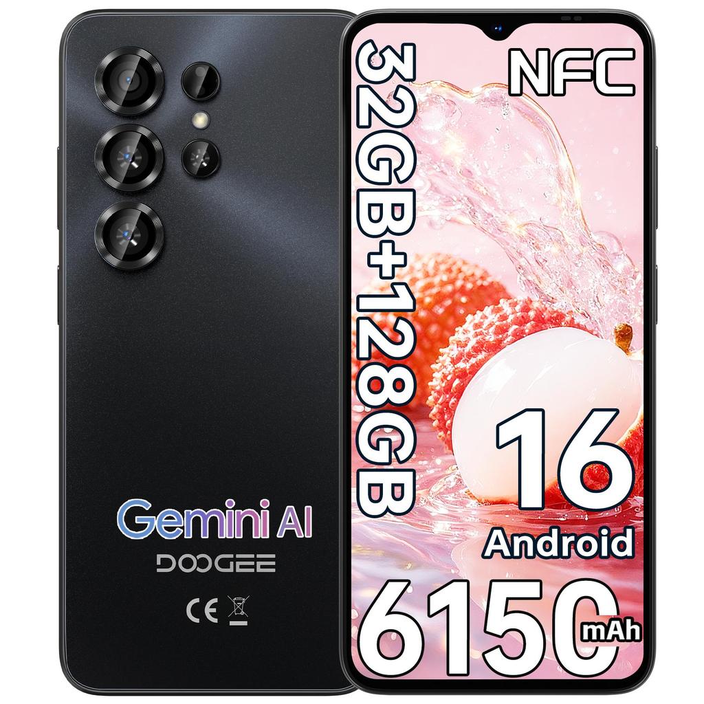DOOGEE NOTE56XPRO Android 16 Smartphone, 32GB RAM+128GB ROM/2TB Smartphone, 6150mAh Smartphone 8.45mm Slim, 6.56" HD+ Display, 13MP+8MP, NFC/Gemini AI