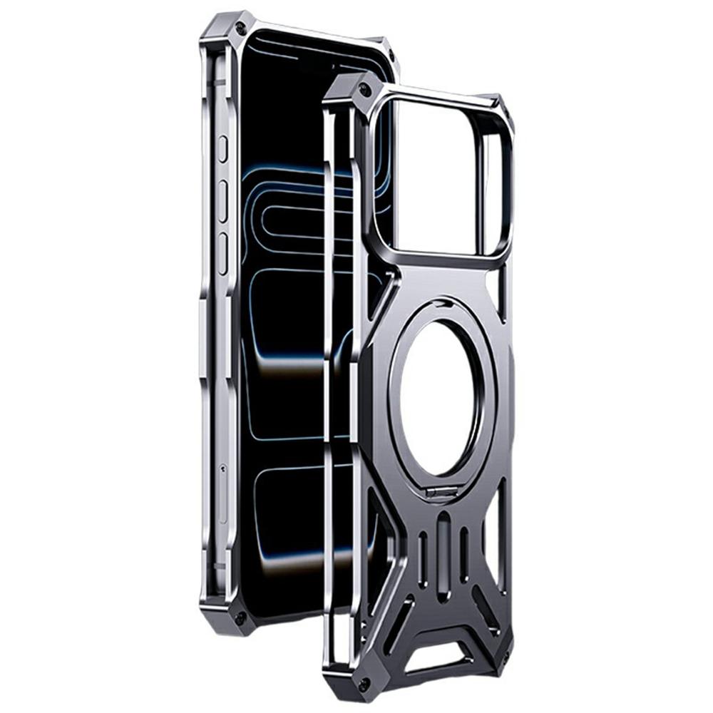 

For iPhone 17 Pro Case Kickstand Frameless Aluminum Alloy + Silicone Phone Bumper Cover
