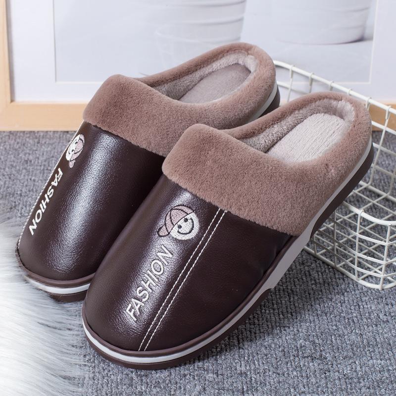 New plush slippers women's thick-soled waterproof cotton slippers autumn and winter home men's non-slip couple soft-soled slippers