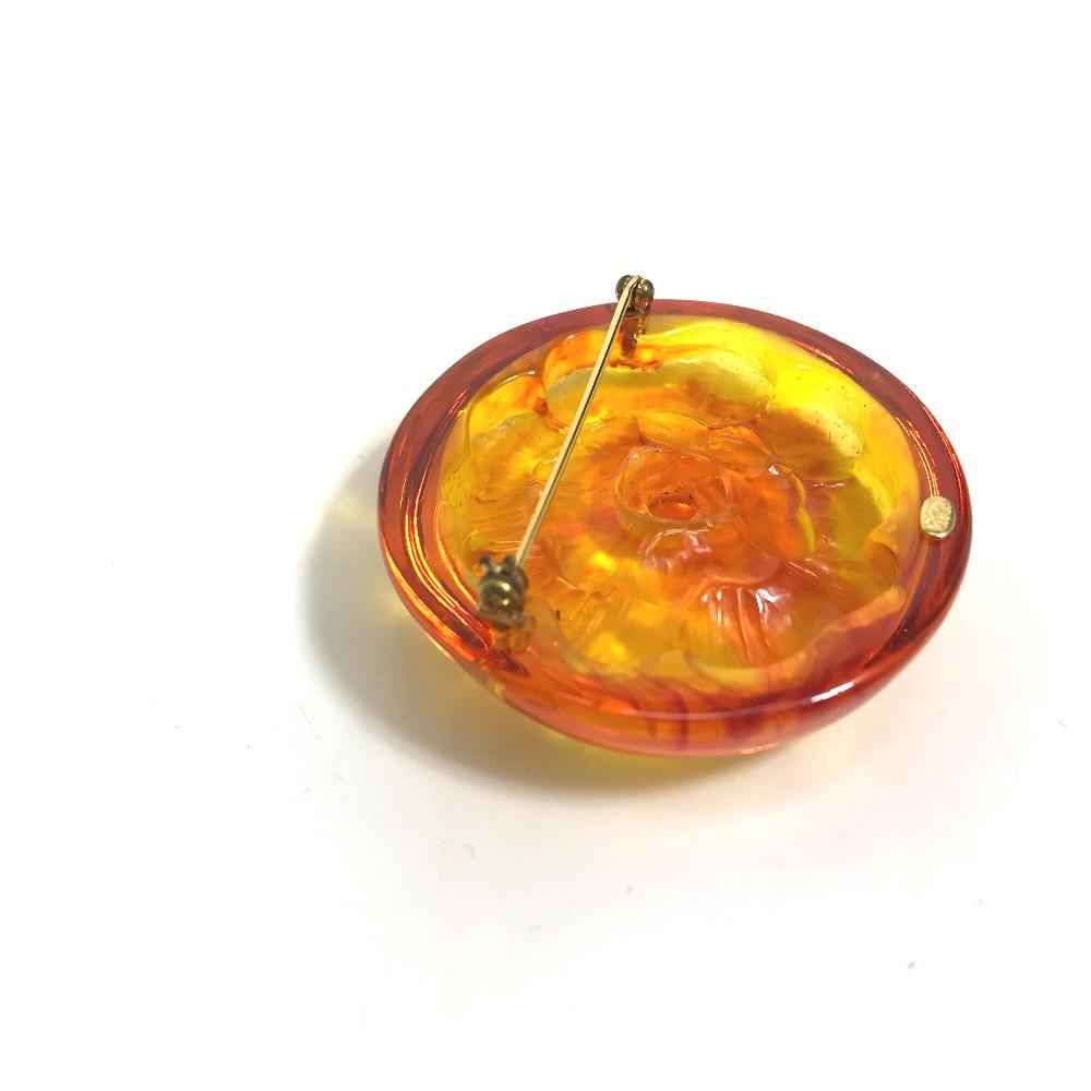 Chanel Brand Accessories 96A Camellia Circle Type Brooch Plastic Orange