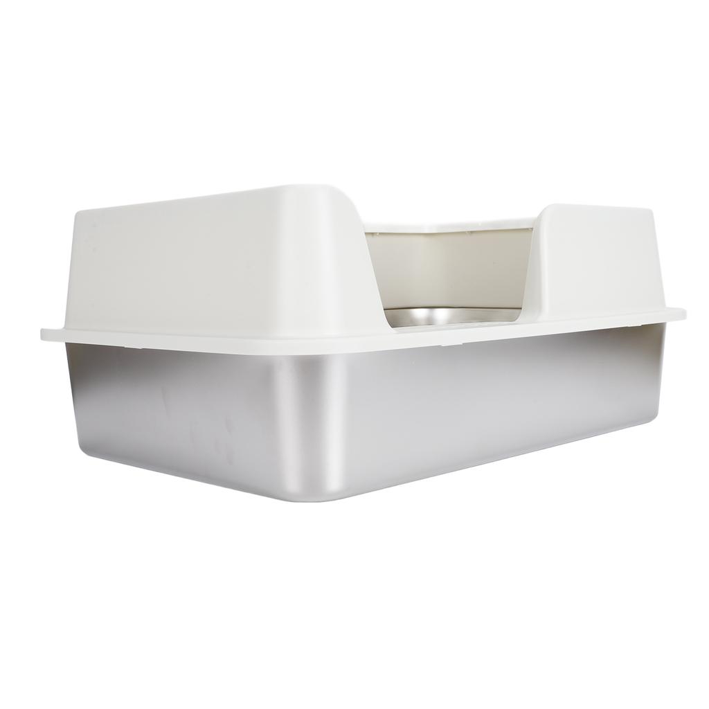 Kattlåda i rostfritt stål Höga kanter Stänksäker Lätt att rengöra Sluten kattlåda för