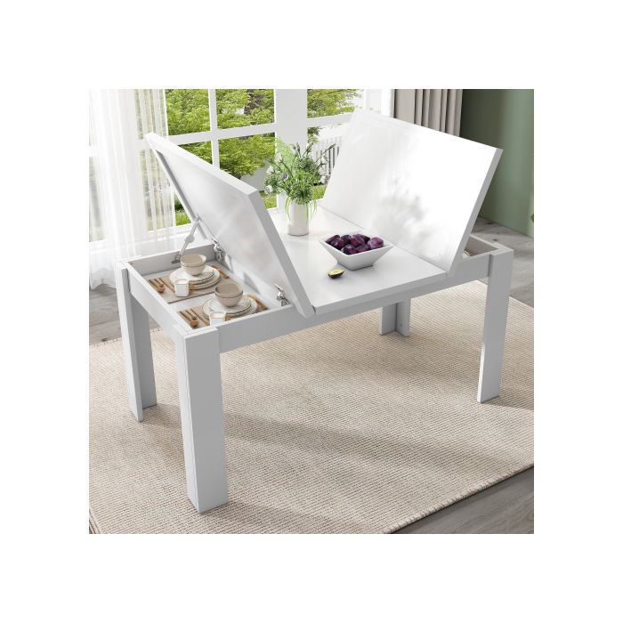 Table de salle à manger 120*70 cm, Espace de rangement ouvert, Gain de place, Table multifonctionnelle, Blanc