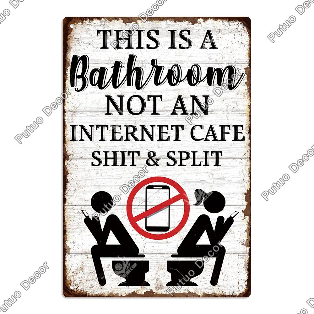 Putuo Decor Restroom Retro Tin Sign Vintage Bathroom Plaque Metal Plates Wall Art Posters Decoration for Toilet Iron Paintings