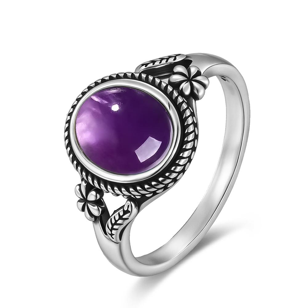 Vintage  Sterling Silver Natural Black Onyx 8*10mm Ring Flower Shaped Ring Fine Jewelry Finger Ring For Women