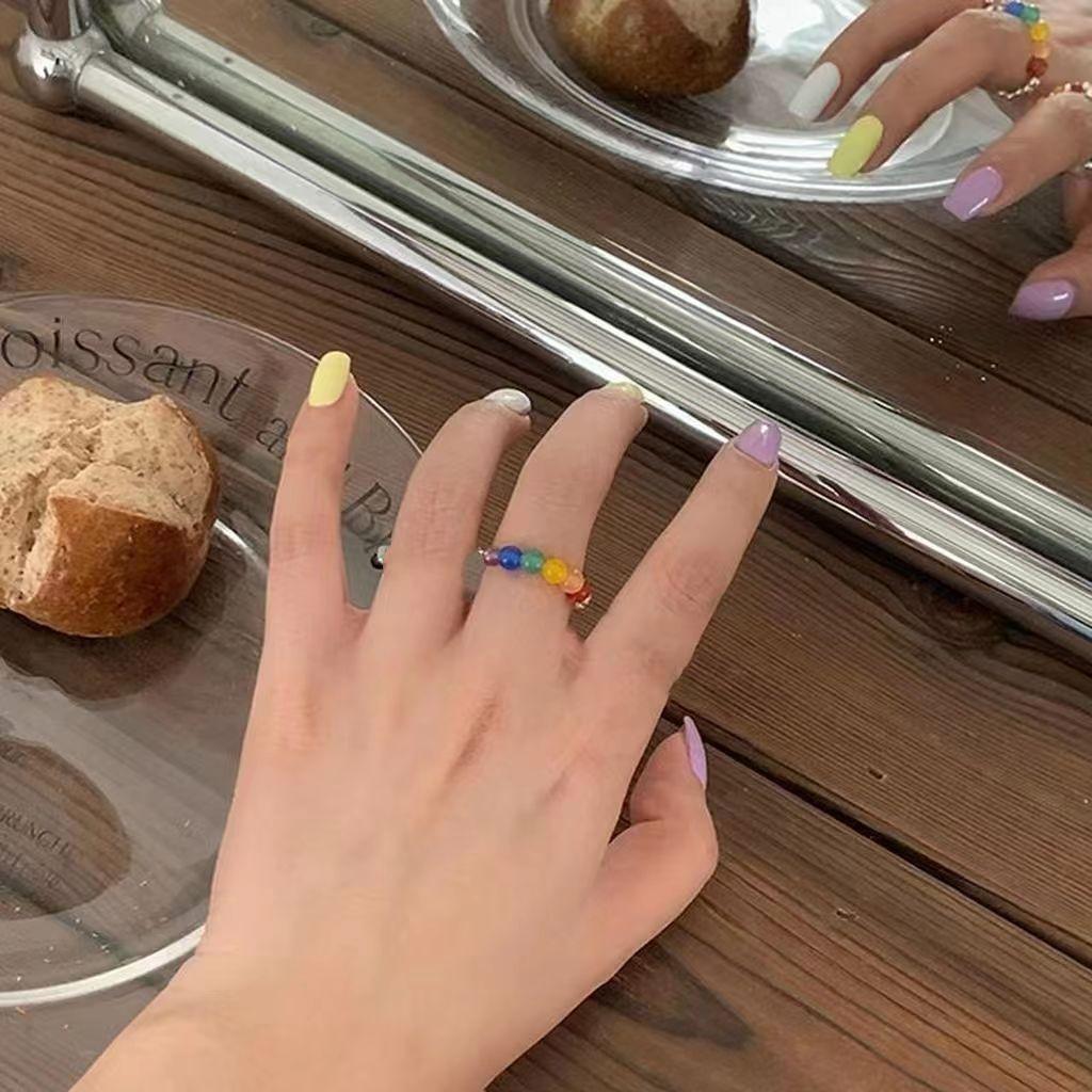 Южная Корея Донгдаемун Цветное Кольцо с Бусинами Женское Свежий Дизайн Личность Эластичное Кольцо